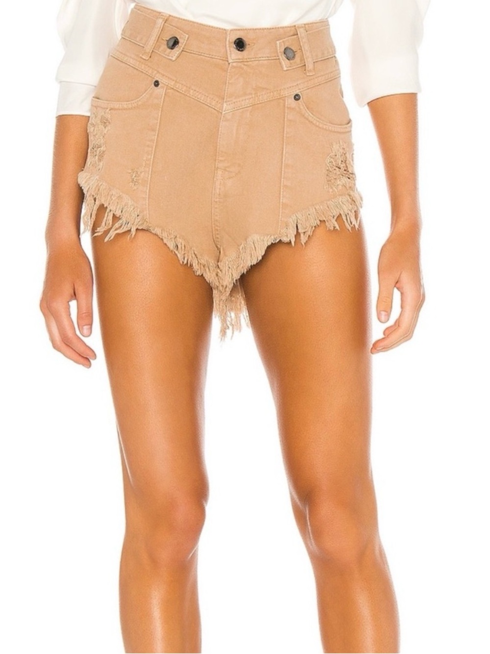 Retrofete X Revolve Tessa Shorts Cut Off Distressed Camel Tan size 25